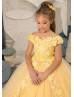 Off Shoulder Beaded Yellow 3D Lace Tulle Flower Girl Dress Off Shoulder Beaded Yellow 3D Lace Tulle Flower Girl Dress